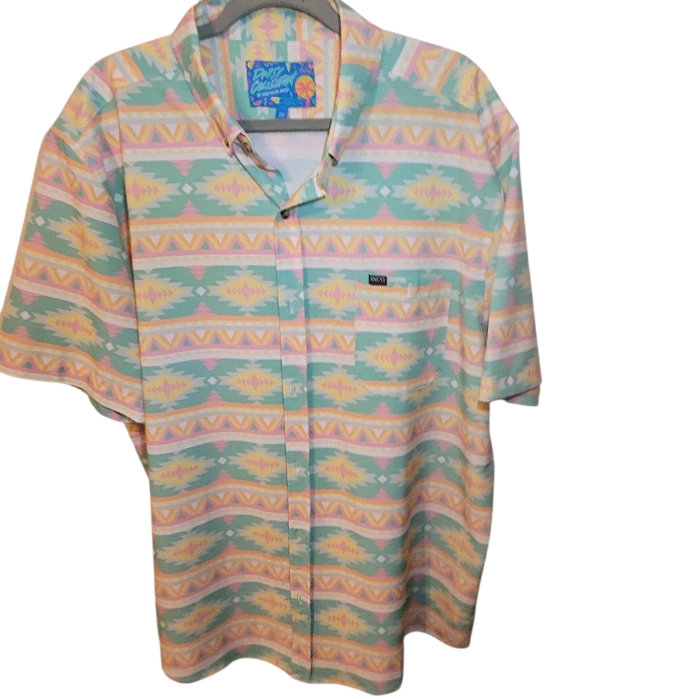 2XL SSCO Southern Shirt Co. PARTY COLLECTION Short Sleeve Button Up Cool-Touch